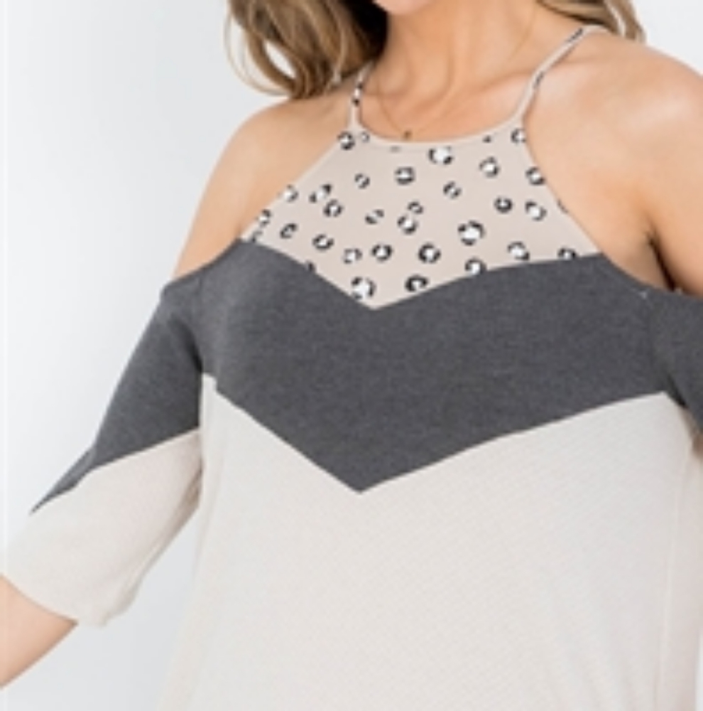 Perfect Peach OFF-SHOULDER SPAGHETTI STRAP LEOPARD CONTRAST DRESS - Picture 6 of 7
